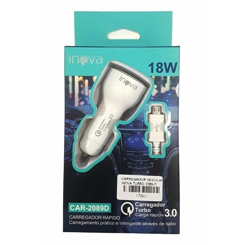 Carregador Veicular Inova Turbo 3.0 18W CAR-2089D Branco